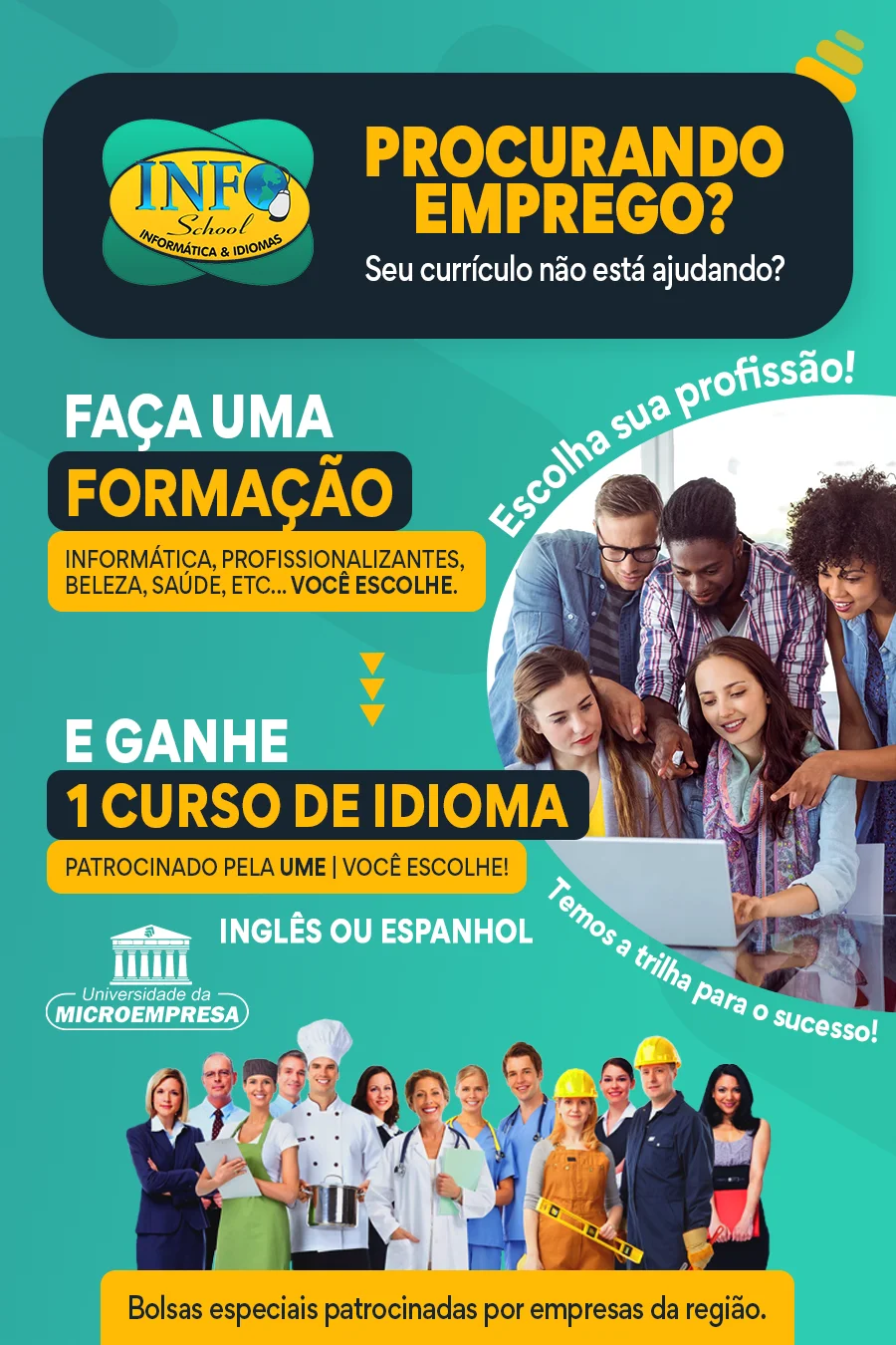 Cursos Profissionalizantes + Curso de Idioma Grátis | Info School Promoção Info School: faça uma formação e ganhe 1 curso de idioma grátis