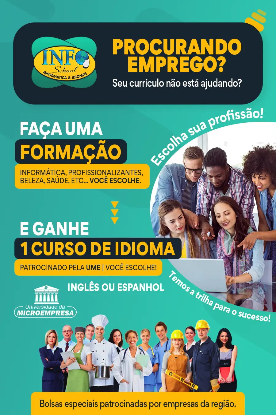 Promoção Info School: faça uma formação e ganhe 1 curso de idioma grátis